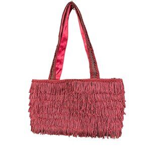 Lottie Dottie Women's Vintage Burgundy Fringe Purse, Handbag, Shoulder Bag - SKU